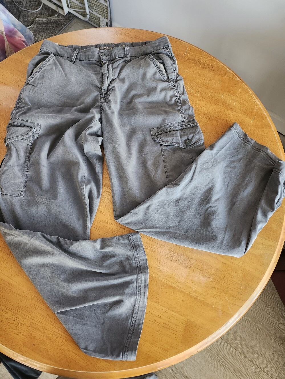 American Eagle Cargo Pants Size 8 Baggy Wide Leg Y2K Skater Gray Blue Pockets